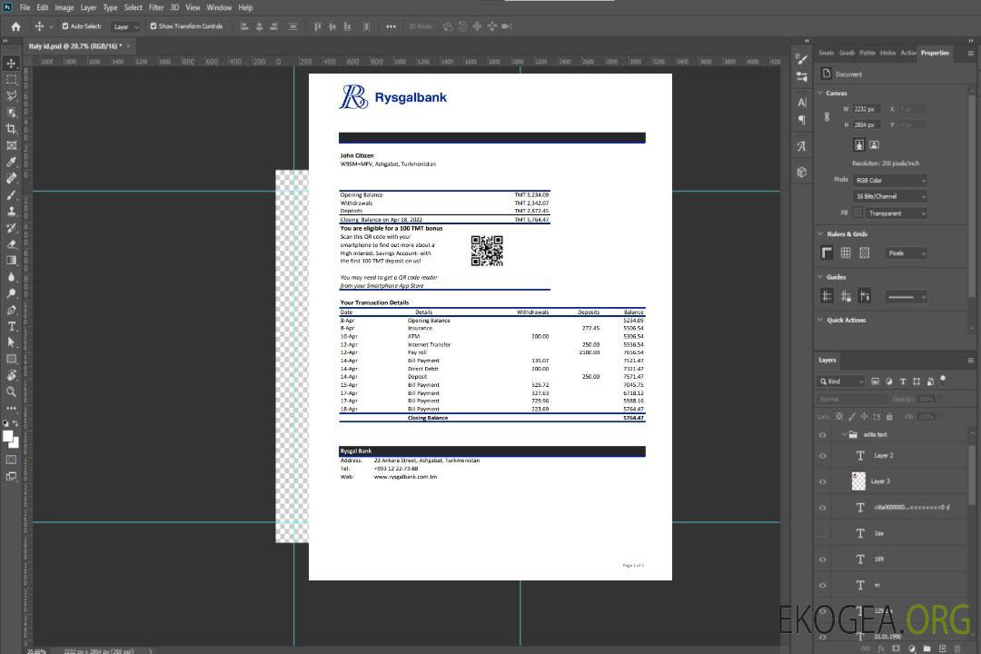 Relevé bancaire Turkménistan Rysgal xls template